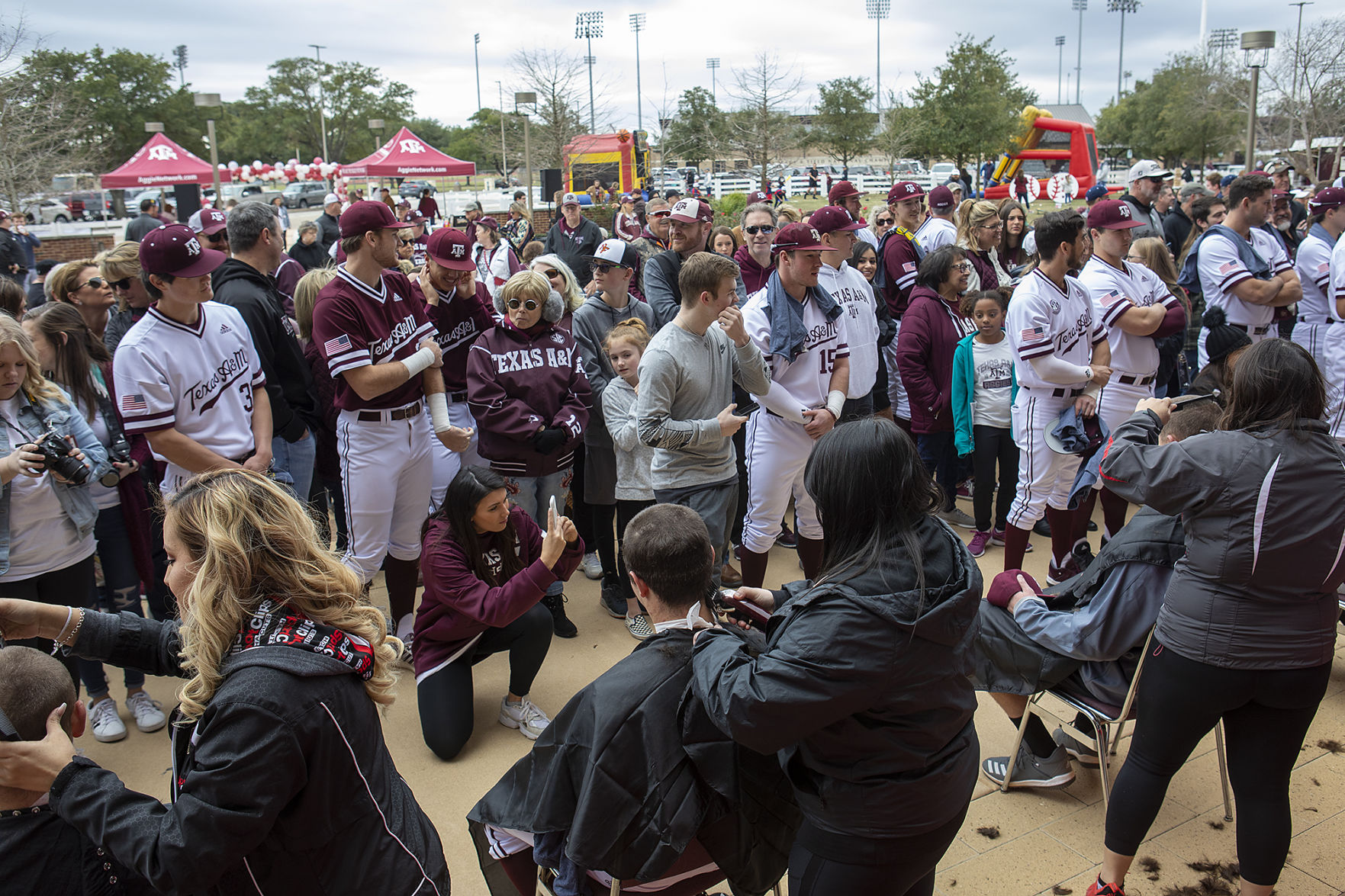 A&M baseball head shaving for cancer